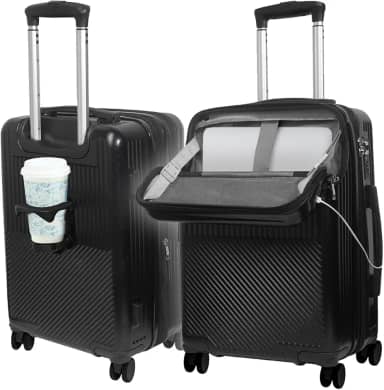 Mala de Viagem de Bordo 10Kg Expansível Rígida Padrão ANAC com 4 Rodas duplas 360° Cadeado Anti Furto Compartimento Exclusivo para Notebook Saída USB para carregamento de Celular (Preta)