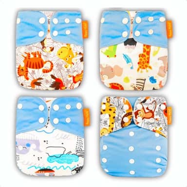 Kit 4 Fraldas Ecológicas de Pano Premium + 4 Absorventes 6 Camadas