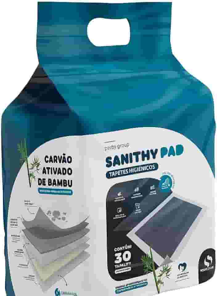 Tapete Higiênico para Cães, com Carvão Ativado, 60x55 cm, 30 Unidades, Alta Absorção, Elimina Odores, Bactericida, Sanithy Pad.