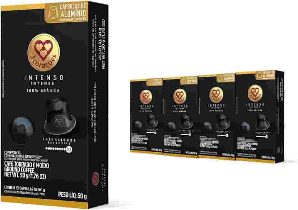 3 Corações Pack Cápsulas de Café Intenso, Compatíveis com Nespresso, contém 40 un
