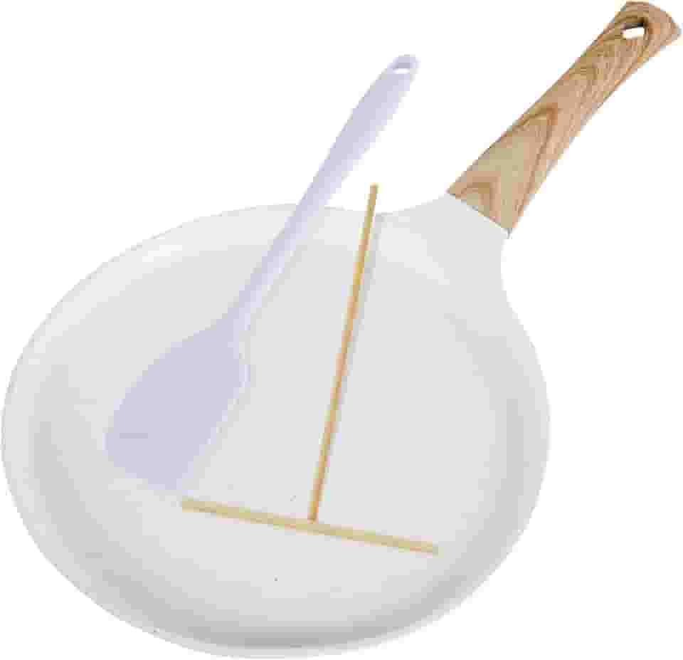 XYDHQS Panela de crepe antiaderente, panela de crepe com espalhador e espátula, frigideira de tortilha com cabo de madeira, frigideira plana portátil, frigideira de tortilha para todos os fogões