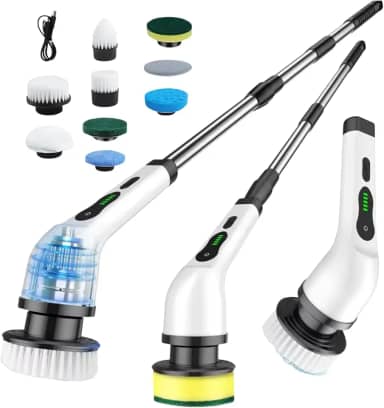 Escova Elétrica de Limpeza 9 em 1 Recarregável Sem Fio, Cabo Extensível Para Banheiro, Cozinha, Vidros, Piso e Azulejos