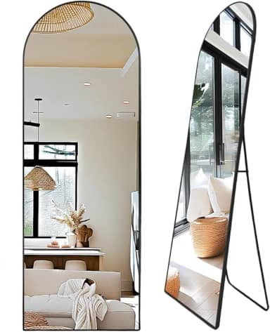 Espelho de Corpo Inteiro Arco 170x70cm Moldura Preta em Alumínio Chão e Parede