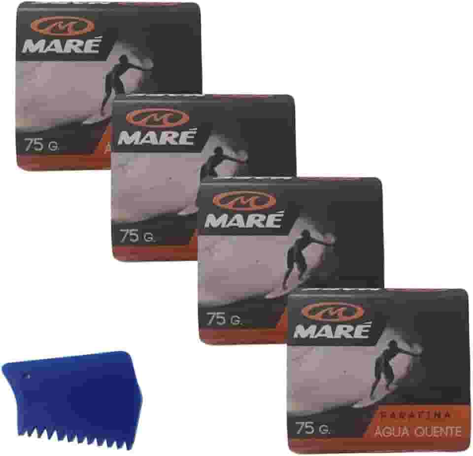 4 Parafinas Maré + Raspador - Kit Cera Prancha Surf | Alto Desempenho e Aderência