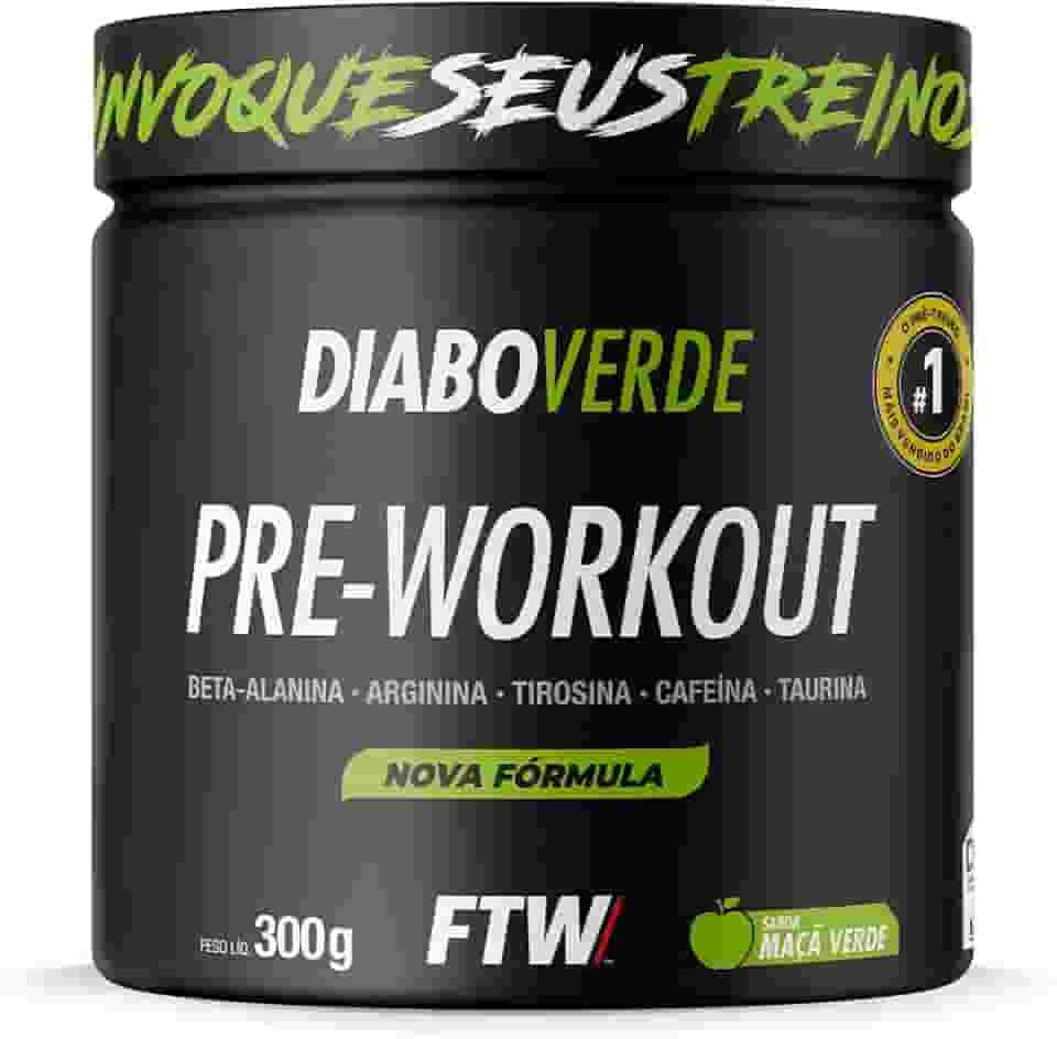 FTW Pré-Treino Diabo Verde em Pó com Cafeína, Aminoácidos Beta‑Alanina e Arginina para Treinos e Atividades Físicas - Pote 300 g (Sabor: Maça Verde)