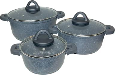 Panela Caçarola De Aluminio E Revestimento Cerâmico Tacho com Tampa em Vidro e Pegador em Silicone (Cinza Granito, Kit 3 | 16, 20 e 24cm)