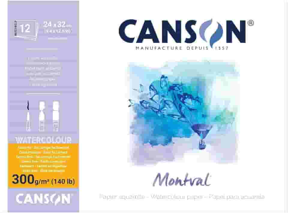 CANSON Montval, Bloco Colado por 1 Lado de Papel para Aquarela 300g/m², Grão Fino, Tamanho A4+ (24x32cm)