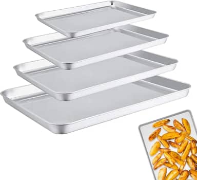 Kit 4 Fôrmas para Assar, Assadeira de 304Aço Inoxidável, Fôrma para Biscoitos, Não Tóxica e Saudável, Livre de Ferrugem e Fácil de Limpar - Lavável na Lava-Louças