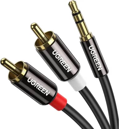 UGREEN Cabo de 3,5 mm para RCA, 10 Pés, Adaptador de Áudio Auxiliar HiFi para Fone de Ouvido, Shell de Metal, Y Splitter, Conector 1/8 para Par RCA