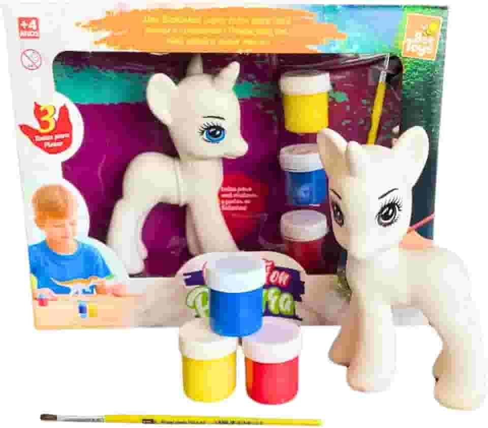 Brinquedo Unicórnio Para Pintura Lavável De Vinil Macio Com Tintas e Pincel Criativo Para Crianças