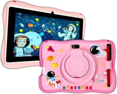 Tablet Infantil Android com Capa Protetora, Tela LCD, Design Espacial, Múltiplas Cores, para Crianças, Sistema Operacional Android (Rosa)