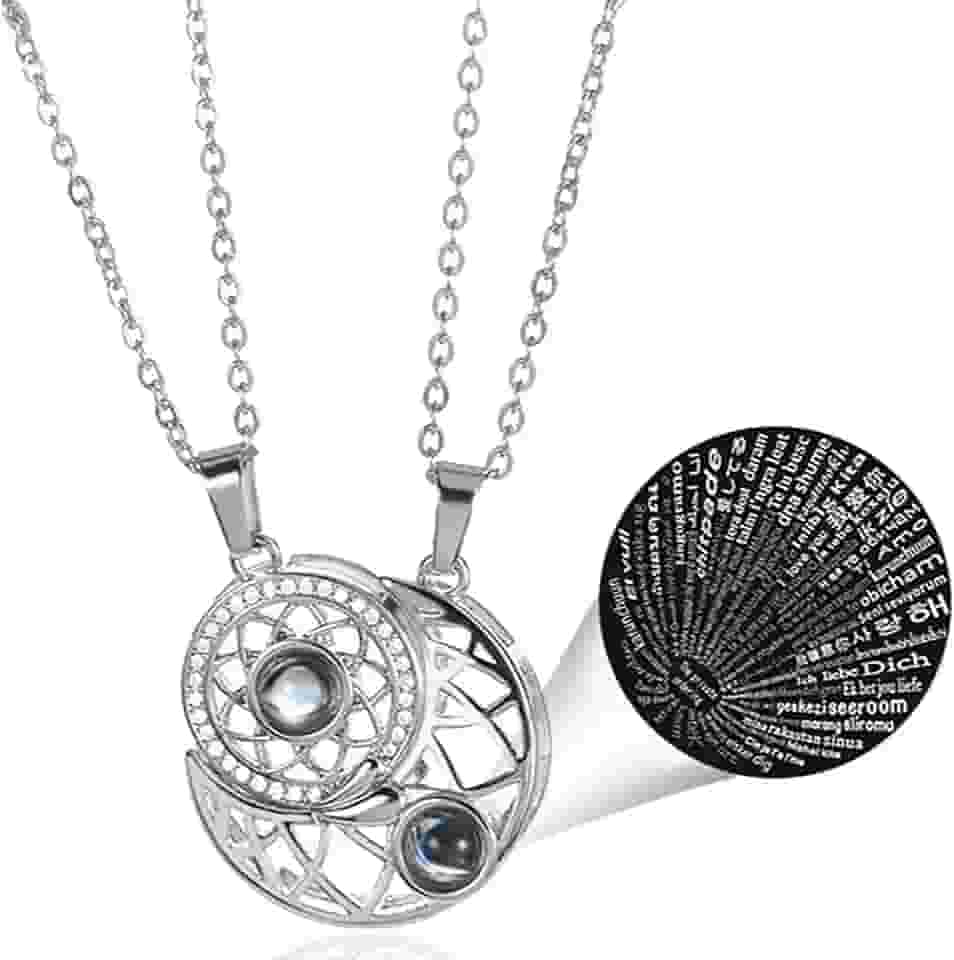 Colar De Casal Lua E Sol Para Namorados Magnético Que Se Completam Eu Te Amo Em 100 Idiomas Compromisso Namoradas