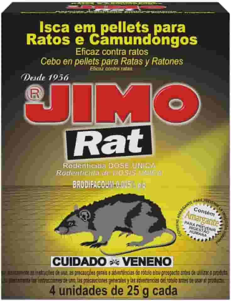 Jimo Rat Raticida Iscas para Ratos e Camundongos 4X25g Previne Elimina Infestação Uso Interno Externo