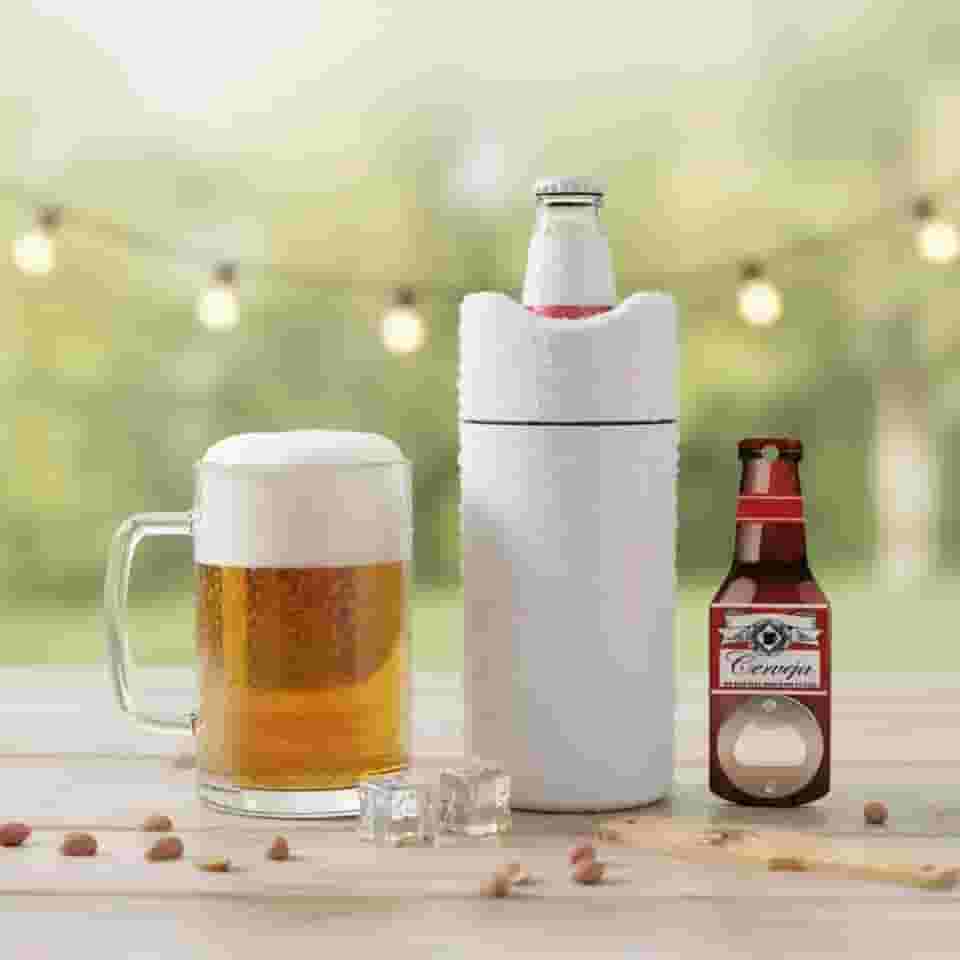 KIT Happy Men - 1 Porta Garrafa Térmico 600ml + 1 Abridor de Garrafa + 1 Caneca Chopp 500ml Acrílico | Presente Masculino | Amantes de Cerveja | Cervejeiros | Presente Criativo | Amigo Secreto