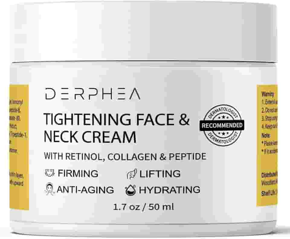 DERPHEA Creme de aperto de pescoço, creme firmador de pescoço para apertar e firmar, linhas finas, solto e flácido no rosto, decote e outras áreas da pele - 50 ml