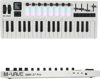M-VAVE Teclado MIDI SMK-37 PRO com 37 Teclas Sensíveis à Velocidade, Sintetizador FM DX-7 Integrado, Conexão USB/Wireless, Pads RGB, Controle por Aplicativo e Alimentação por Bateria Produção Musical