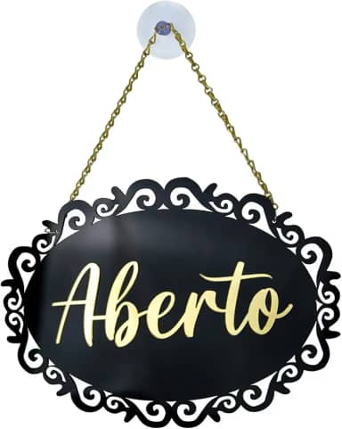 Placa Aberto/Fechado Decorativa Retrô Com Corrente E Ventosa
