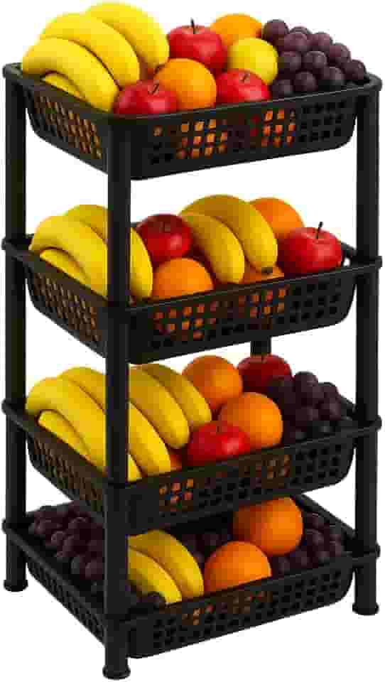 Fruteira Organizadora de Chão 4 Andares Em Plástico Multiuso (Preto)