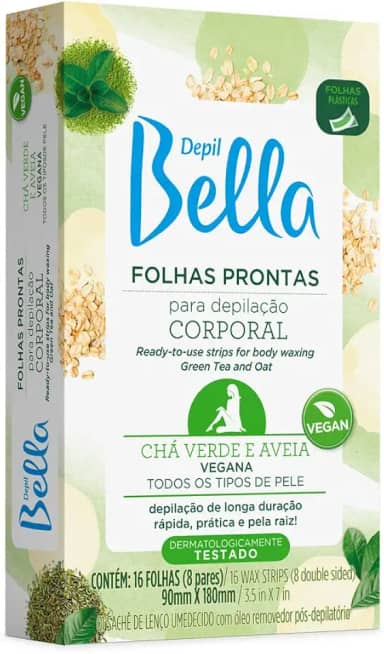 FOLHAS PRONTAS PARA DEPILAÇÃO CORPORAL CHÁ VERDE E AVEIA DEPIL BELLA 16FLS