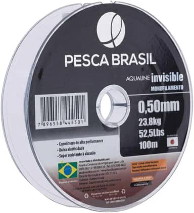 Pesca Brasil, Linha de Pesca Monofilamento Aqualine Invisible, com 0,50mm e Resistência de 52lb, Caixa com 10 Carreteis de 100mts, Platinum