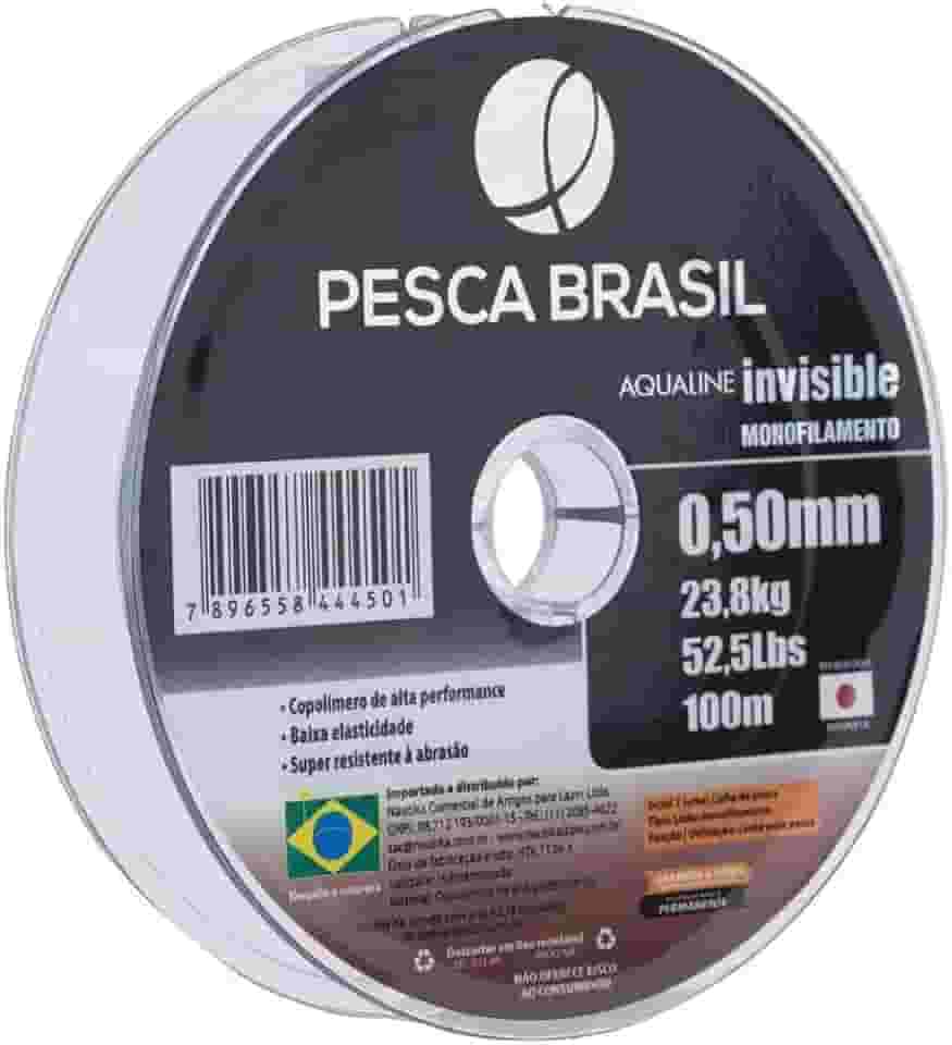 Pesca Brasil, Linha de Pesca Monofilamento Aqualine Invisible, com 0,50mm e Resistência de 52lb, Caixa com 10 Carreteis de 100mts, Platinum