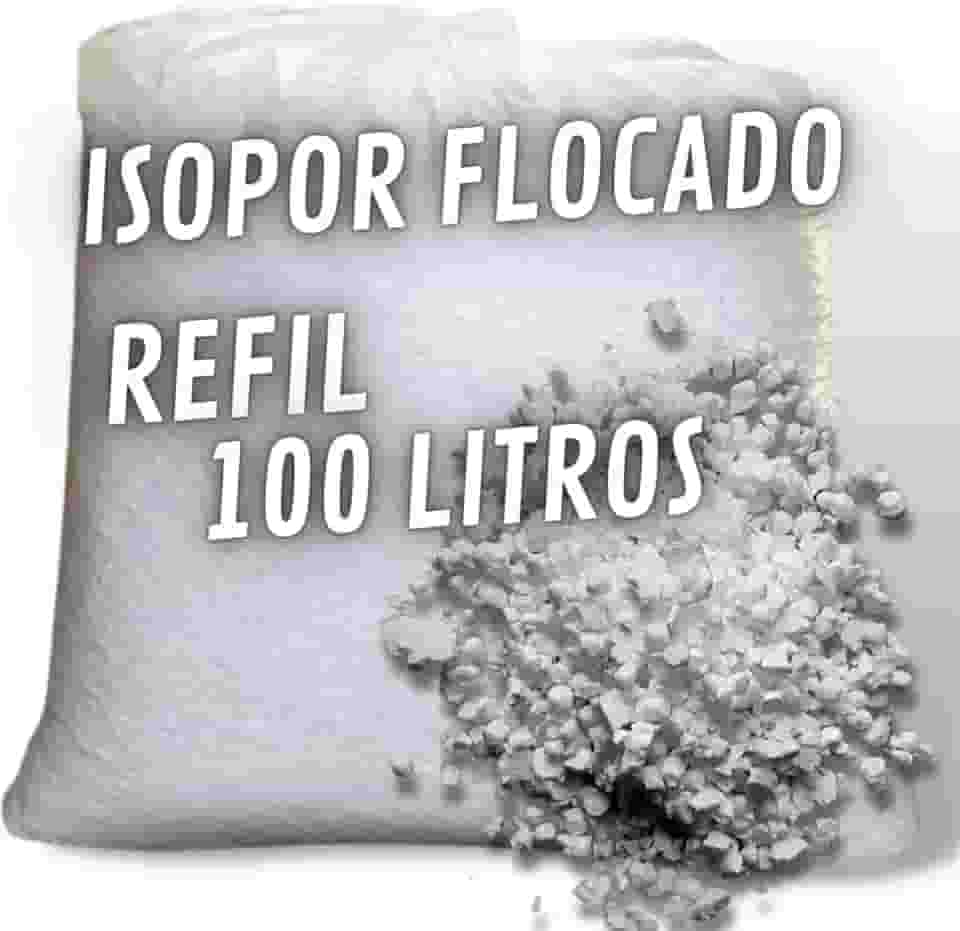Refil de Isopor Flocado 100 litros para Enchimento de Puffs Almofadas Bichos de Pelúcia Artesanato Mistura na Fórmula de Concreto Leve e preenchimento interno de caixas p/proteção de objetos frágeis