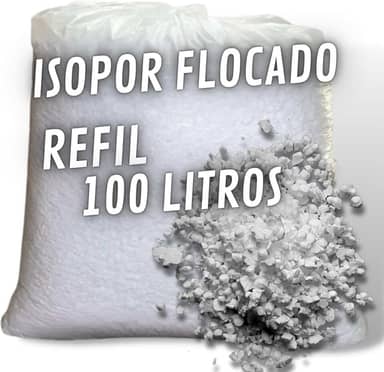 Refil de Isopor Flocado 100 litros para Enchimento de Puffs Almofadas Bichos de Pelúcia Artesanato Mistura na Fórmula de Concreto Leve e preenchimento interno de caixas p/proteção de objetos frágeis