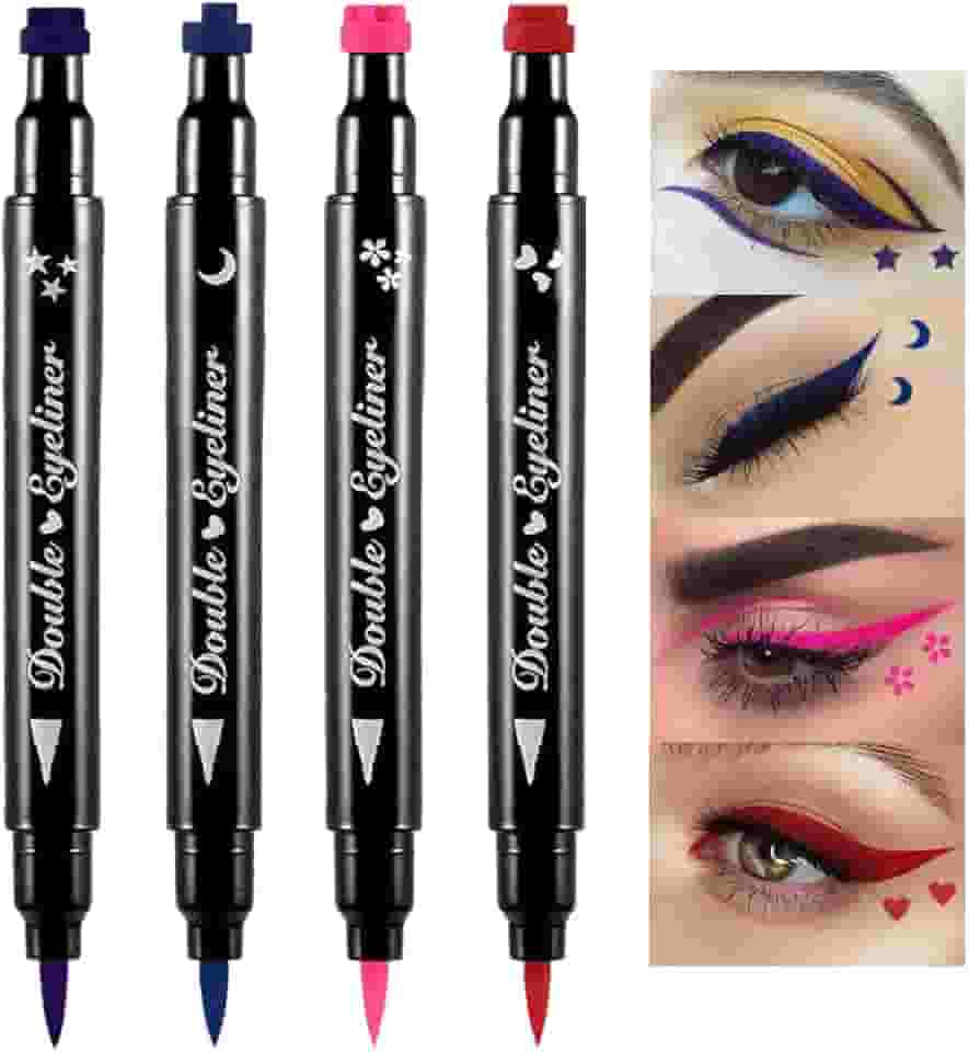 BINGBRUSH Caneta delineadora de carimbo líquido de dupla face, carimbos de rosto, maquiagem extremamente preta, à prova d'água, ponta de feltro de gel fino, pigmento preto, delineador líquido e resina