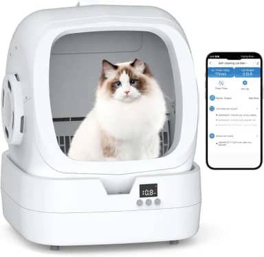 Caixa de areia automática para gatos autolimpante - Controle de aplicativo e monitoramento de peso - ultra-silenciosa, adequada para gatos e gatinhos médios, caixa de areia segura