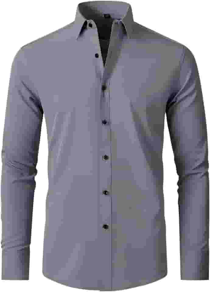 Camisas sociais masculinas, sem rugas, ajuste regular, elástico, abotoadas, camisas casuais para negócios