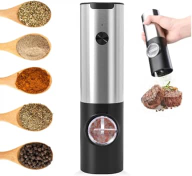 Moedor Elétrico de Sal e Pimenta em Aço Inox Profissional Moedor de Tempero Automático, 70 ml a Pilha Premium Ajustável, Iluminação LED, Portátil, Ideal para Tempero e Especiarias