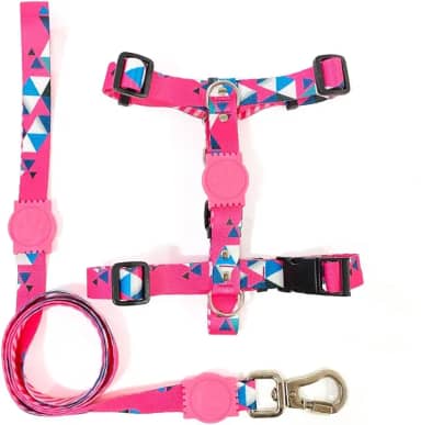 kit Coleira: Peitoral Modelo H + Guia (M, Pink)