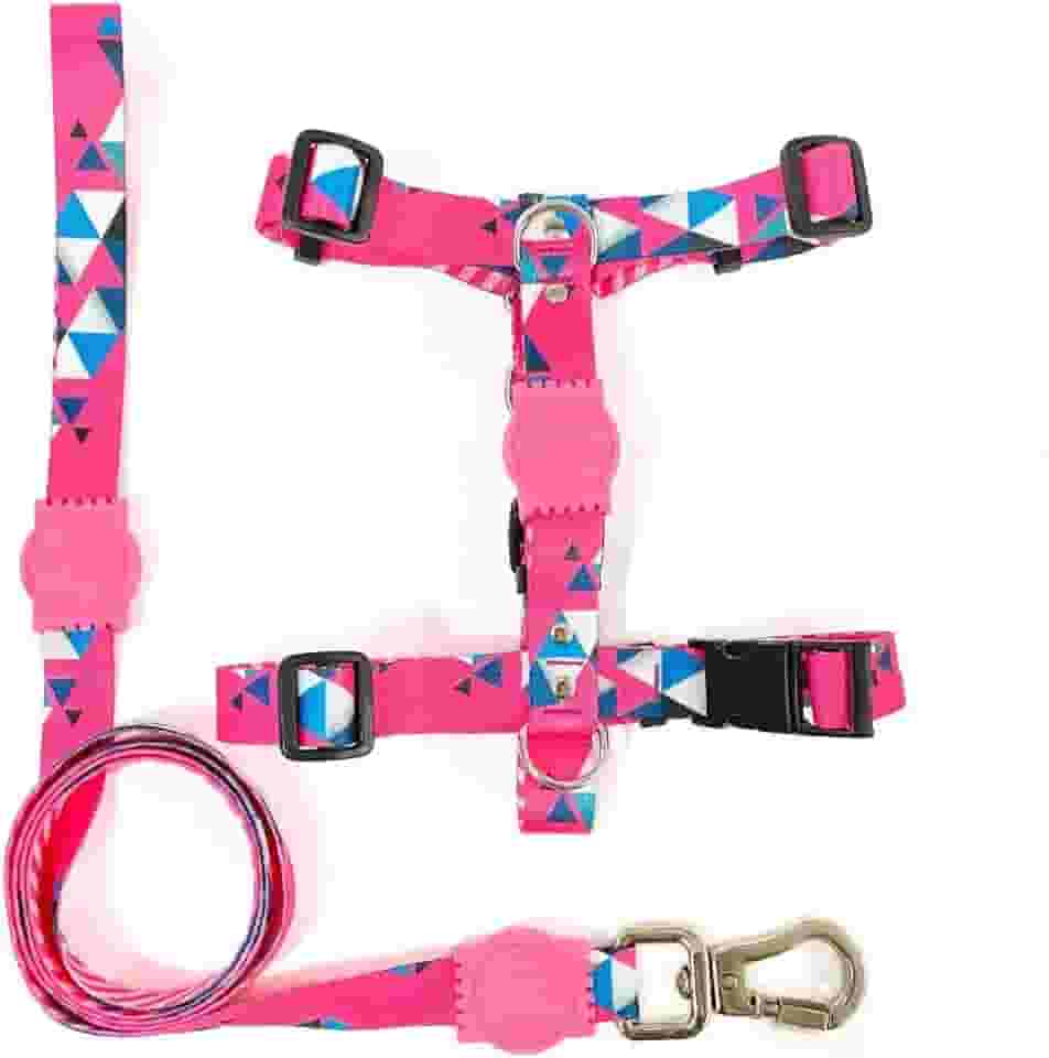 kit Coleira: Peitoral Modelo H + Guia (M, Pink)