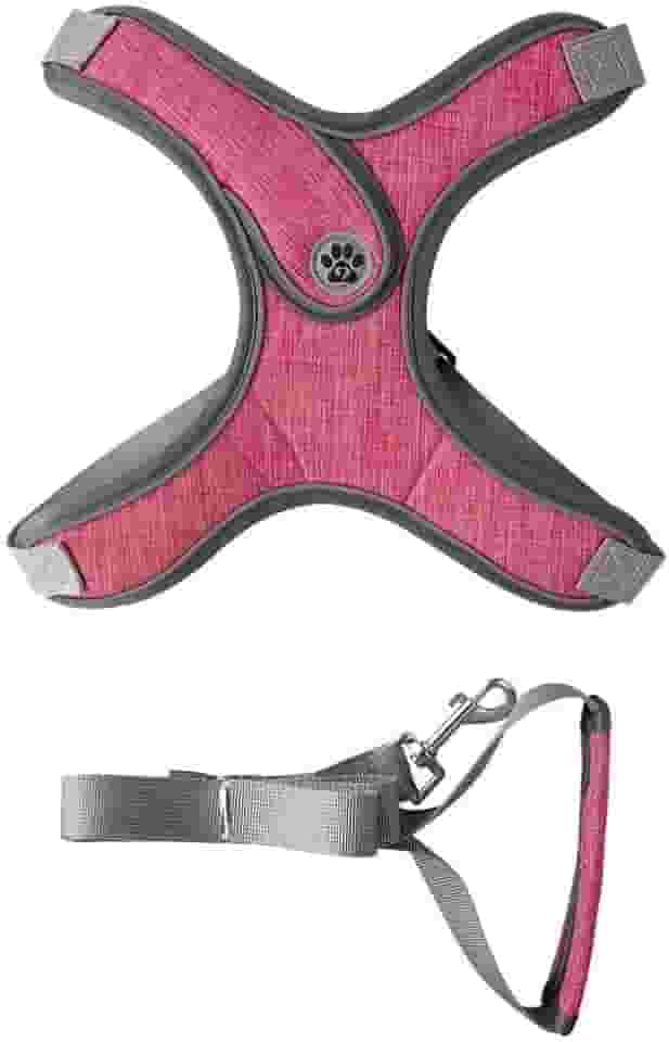 Coleira Peitoral para Cachorros Ajustável com Guia de Passeio (Rosa, M)