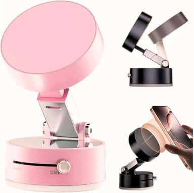 Suporte magnético 360° portátil dobrável para celular, sucção a vácuo ajustável, suporte magnético de dupla face para carro/espelho/academia (Rosa)