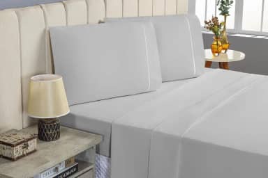 Jogo de Lençol CASAL 4 Peças 400 Fios Lençol de Cima Ponto Palito Toque de Pessego Lençol com Elastico e Com Fronha (CINZA, CASAL 4 PEÇAS)