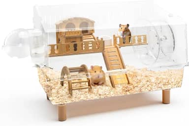 Kalolary Gaiola grande de acrílico para hamster, gaiolas de gerbil de 2 camadas com visualização totalmente transparente, casa de hamster aberta com todos os acessórios para hamster anão, gerbos
