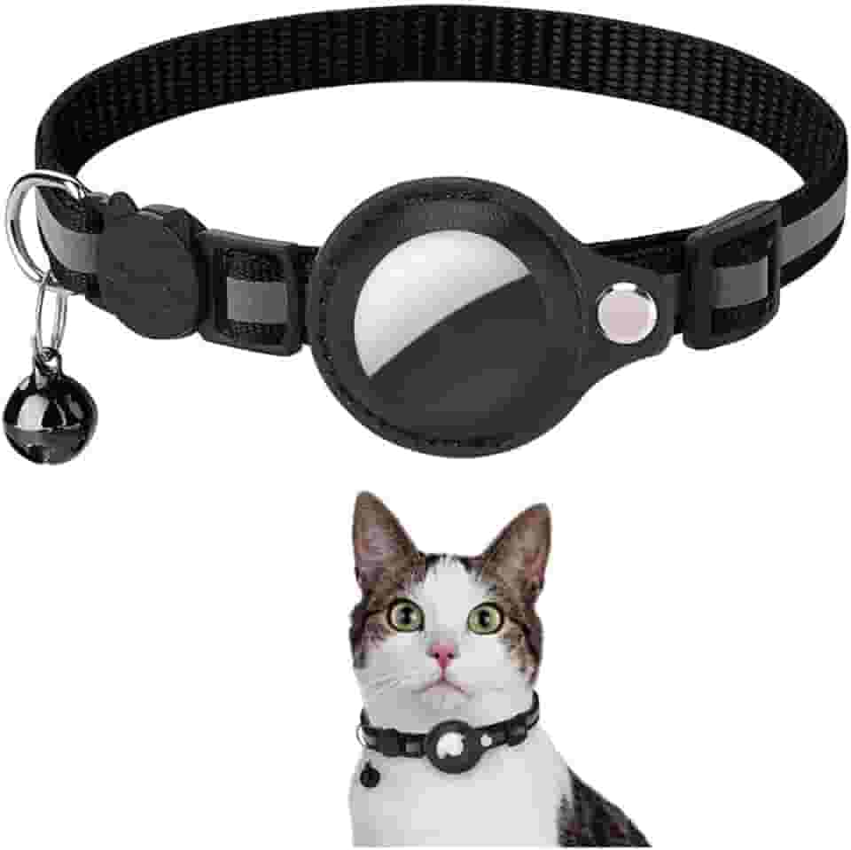 Coleira Anti Perda Pet De Nylon Com Detalhes Reflexivos E Sininho, Coleira Com Capa de Couro Compativel Com Rastreador Airtag, Ideal Animais Pequenos Gatos E Cães, Possui Fivela De
