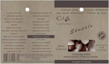 Incenso Cone 100% Natural e Vegano com Florais e Óleos Essenciais Sândalo