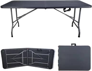 Mesa Dobrável Vira Maleta Portátil Jardim Camping 1,80m (Preto)