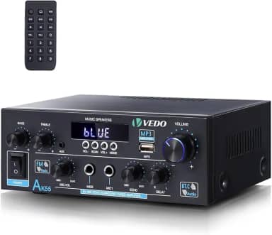 VEDO Amplificador de Áudio Bluetooth 5.0 AK-55 HiFi 600W Dual Channel - Sistema de Som para Casa com Entradas AUX USB FM Microfone, Eco e Reverb | Compatível Alto-Falantes 4-16Ω (Plugues Brasileira)