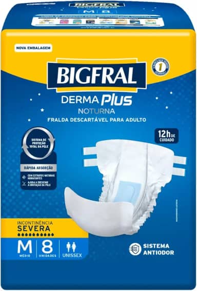 Fralda Bigfral Derma Plus Noturna M 8 Unidades