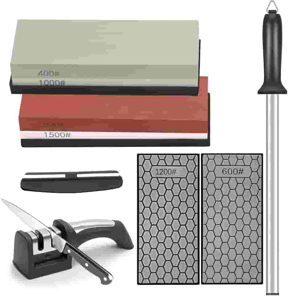 Conjunto para afiar facas, Conjunto de 6 Peças, Chaira Diamantada, Amolador de Facas, Pedra de Amolar Facas 400/1000 E 600/1500, Kit de Amolar Afiar Premium em Mármore para Afiação E Polimento