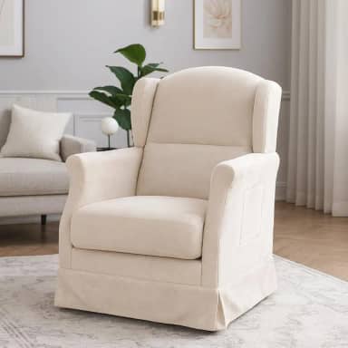 Poltrona Serena Amamentação Balanço e Puff Bege Claro