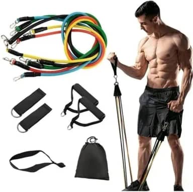 Genérico Kit Elástico Extensor 11 Itens com Acessórios de Faixas Elásticas Ideal para Musculação, Funcional, Pilates, Fisioterapia e Exercício em Casa