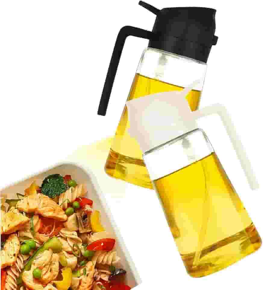 KIT 2 Porta Azeite Óleo Vinagre Shoyu Galheteiro 2 em 1 Bico Dosador Spray Pulverizador (Preto e Bege)