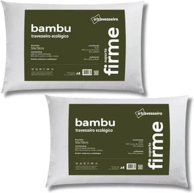 Kit 2 Travesseiros Firme Fibra de Bambu, 50x70cm, Fibra Siliconada, Antialérgico, Branco