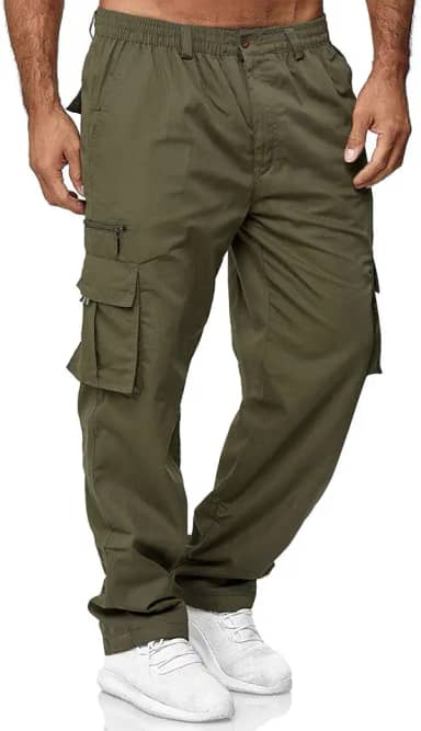 Calça cargo masculina, leve, tática, para caminhadas, ajuste clássico, vários bolsos
