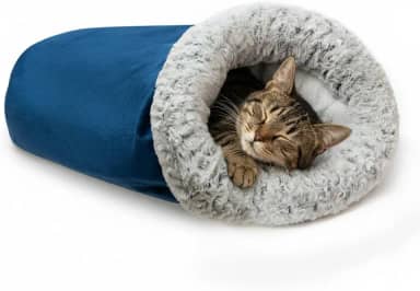 Saco de dormir para gatos em ambientes internos, cama de gato quente de lã macia, caverna para inverno e frio, lavável com aquecimento automático, cama de túnel para animais de estimação