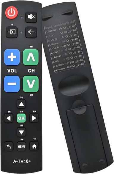 Controle remoto universal de TV fácil de usar para idosos, substituição simples de controle remoto de TV com teclas grandes, compatibilidade universal para TVs, controle remoto perfeito para idosos e